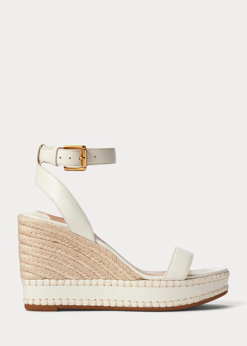 ローレン サンダル レディース 白 Hilarie レザー Espadrille JNDQS5123